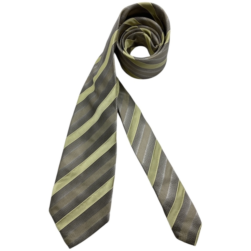 HUGO BOSS Gold/Beige Striped Silk LUXURY Tie ITALY
